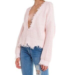 Wildfox Womens Small Pink Deep-V Reversible Palmetto Sweater Fringe Seashell